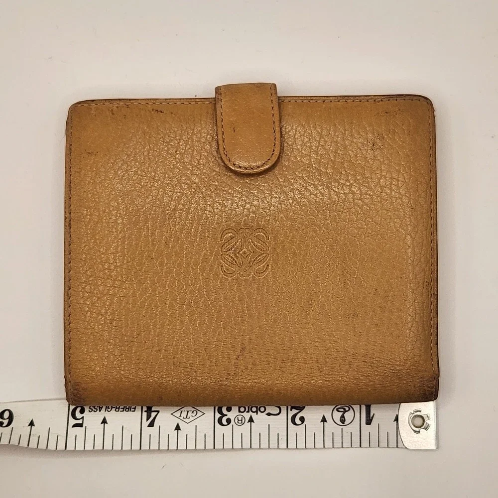 Vintage Loewe Anagram Bifold Wallet Tan Leather Made in Spain Card Coin